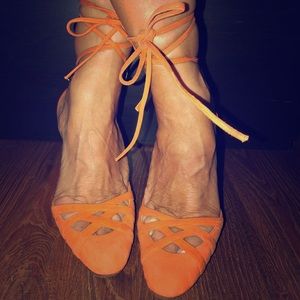 Orange lace up Jimmy Choo sandals!